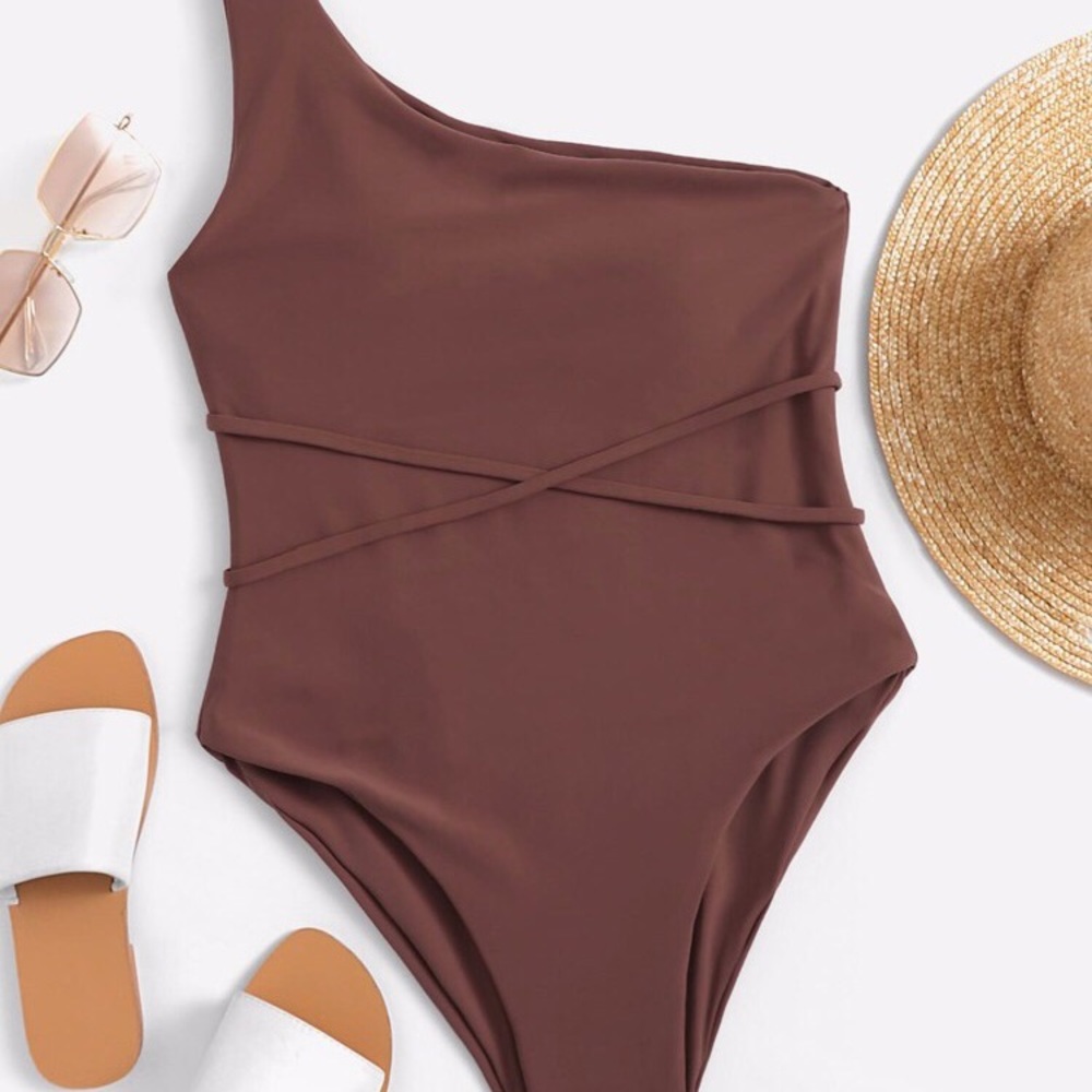 Shein One Shoulder Criss Cross One Piece Swimwear